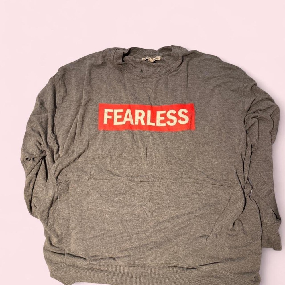 Express One Eleven Fearless Graphic Sweatshirt Gray Red Box Logo Pullover  M